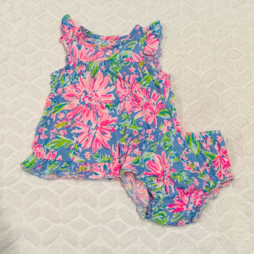 Lilly Pulitzer Baby Dress and Bloomers in Pink and Blue